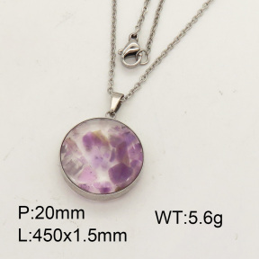 Natural  Amethyst  SS Necklace  3N4000696aakl-Y008