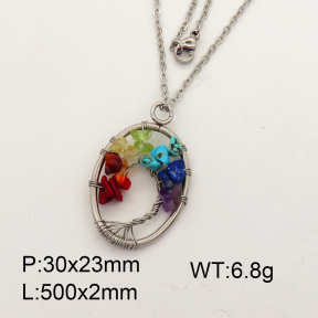 Natural  Multi-Colored Mixed Stone  SS Necklace  3N4000736aajo-Y008