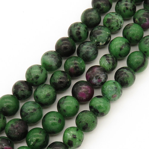 Natural Ruby in Zoisite,Round,Grass Green Black,6mm,Hole:0.8mm,about  63 pcs/strand,about 22 g/strand,5 strands/package,15"(38cm),XBGB00076bhia-L001