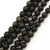 Natural Golden Sheen Obsidian,Round,Black,6mm,Hole:0.8mm,about  63 pcs/strand,about 22 g/strand,5 strands/package,15"(38cm),XBGB00082vbnb-L001
