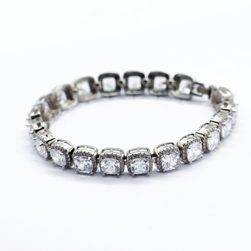 Grade 2A white  zirconia and copper Hiphop Tennis Chains Bracelet,Rhodium Plating ,L:200mm, W:8mm, Cubic:5*5mm,about 39 g/strand,1 strand/package,XBB00004bphb-905