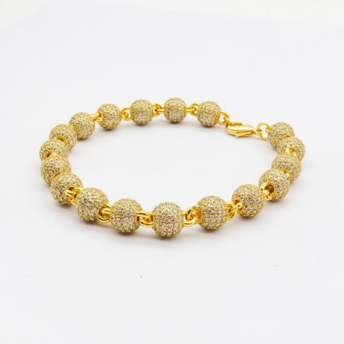 Grade 2A white  zirconia and copper Hiphop Bean chain bracelet,18K Golden Plating,L:200mm, D:4mm,about 31 g/strand,1 strand/package,XBB00007bnlb-905