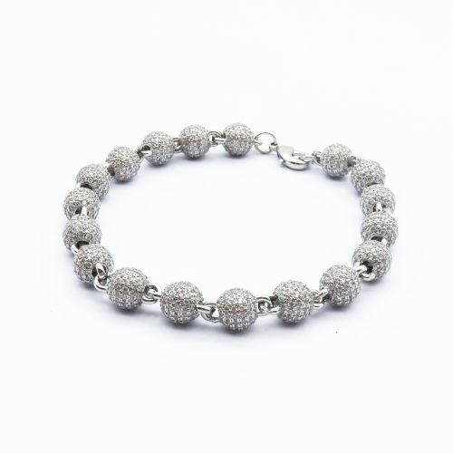 Grade 2A white  zirconia and copper Hiphop Bean chain bracelet,Rhodium Plating ,L:200mm, D:4mm,about 31 g/strand,1 strand/package,XBB00010bobb-905