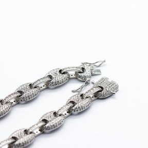 Grade 2A white  zirconia and copper Hiphop Coffee bean chain bracelet,Rhodium Plating ,L:200mm, W:8mm,about 36 g/strand,1 strand/package,XBB00016bnib-905