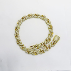 Grade 2A white  zirconia and copper Hiphop Cuban chains 18 inches,18K Golden Plating,L:457mm, W:11mm,about 89g/pcs,1 pc/package,HHP00001hkjb-905