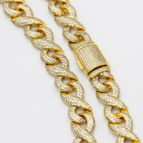 Grade 2A white  zirconia and copper Hiphop Cuban chains 18 inches,18K Golden Plating,L:457mm, W:11mm,about 89g/pcs,1 pc/package,HHP00001hkjb-905