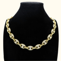 Grade 2A white  zirconia and copper Hiphop Coffee bean chain 18inches bracelet,18K Golden Plating,L:457mm, W:8mm,about 81g/pcs,1 pc/package,HHP00010hkhb-905