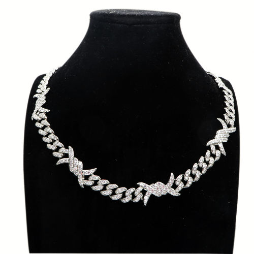 Grade 2A white  zirconia and copper Hiphop Cuban chains 18 inches,Rhodium Plating ,L:457mm, W:7mm,about 70g/pcs,1 pc/package,HHP00019hbib-905