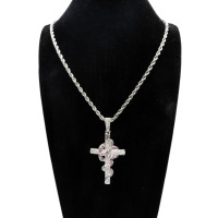 Brass Zirconia Pendant, 304 Stainless steel links Rope chains with The cross twining a snake,Original steel,Chains:700*4mm, Pendant:55*35mm,about 39g/pc,1 pc/package,HHP00030akia-905