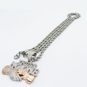 Brass Zirconia Pendant, 304 Stainless steel links Rope chains with hake hands,Original steel,Chains:700*4mm, Pendant:28*38mm,about 36g/pc,1 pc/package,HHP00033ajnj-905