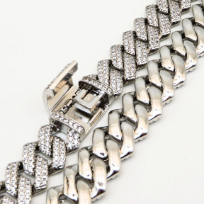 7 inches Grade 2A white  zirconia and copper Hiphop Diamond Link Cuban Chain,Rhodium Plating,L:180mm, W:13mm,about 42g/pc,1 pc/package,HHP00060amla-905
