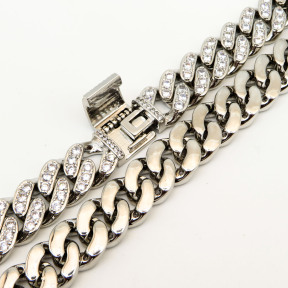 18 inches Grade 2A white  zirconia and copper Hiphop Diamond Miami Cuban Link Chain,Rhodium Plating,L:450mm, W:12mm,about 105g/pc,1 pc/package,HHP00072hjlb-905