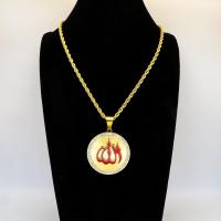 Stainless 304, Zirconia Engraving Islamic Calligraphy Allah Coins Pendants With Rope Chains ,Golden Plating,Diameter:42mm,Thickness:3mm,Link:600mm,about 48g/pc,1 pc/package,HHP00101vhno-360