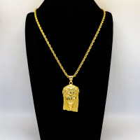 Stainless 304  Jesus Pendant With Rope Chains ,Golden Plating,Length:57mm,Width:27mm,Link:600mm,about 46g/pc,1 pc/package,HHP00116vhmo-360