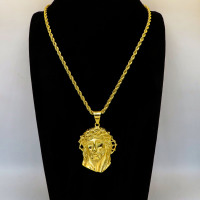 Stainless 304  Jesus Head pendant With Rope Chains ,Golden Plating,Length:63mm,Width:39mm,Link:600mm,about 59g/pc,1 pc/package,HHP00131vhlo-360