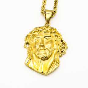 Stainless 304  Jesus Head pendant With Rope Chains ,Golden Plating,Length:63mm,Width:39mm,Link:600mm,about 59g/pc,1 pc/package,HHP00131vhlo-360