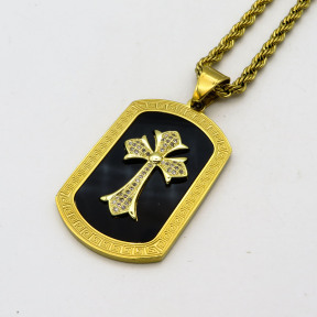 Stainless 304, Zirconia Engraving Cross Pendants With Rope Chains ,Golden Plating,Diameter:58mm,Width:30mm,Link:600mm,about 46g/pc,1 pc/package,HHP00140vivm-360