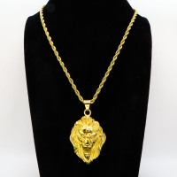 Stainless 304 Lion Head Pendant With Rope Chains Necklace,Golden Plating,L:67mm W:38mm, Chains :700mm,About:60g/pc,1 pc per package,HHP00161ahpv-360