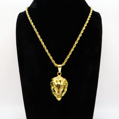 Stainless 304 Lion Head Pendant With Rope Chains Necklace,Golden Plating,L:51mm W:28mm, Chains :700mm,About:44g/pc,1 pc per package,HHP00162vhnv-360