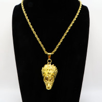 Stainless 304 Wolf Head Pendants With Rope Chains Necklace,Golden Plating,L:60mm W:28mm, Chains :700mm,About:55g/pc,1 pc per package,HHP00166vhnl-360