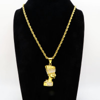 Stainless 304, Zirconia Egyptian Queen Nefertiti Pendant With Rope Chain Necklace,Golden Plating,L:54mm W:20mm, Chains :700mm,About:41g/pc,1 pc per package,HHP00179vhoo-360