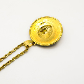 Stainless 304, Zirconia Greek Key Lion Coin Diamond Pendants  With Rope Chain Necklace,Golden Plating,Diameter:47mm, Chains :700mm,About:55g/pc,1 pc per package,HHP00149aiil-360