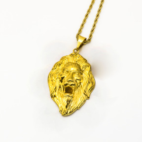 Stainless 304 Lion Head Pendant With Rope Chains Necklace,Golden Plating,L:89mm W:51mm, Chains :700mm,About:83g/pc,1 pc per package,HHP00160vihb-360