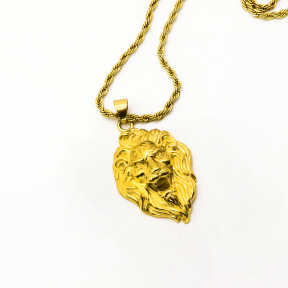 Stainless 304 Lion Head Pendant With Rope Chains Necklace,Golden Plating,L:67mm W:38mm, Chains :700mm,About:60g/pc,1 pc per package,HHP00161ahpv-360