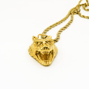 Stainless 304 Wolf Head Pendants With Rope Chains Necklace,Golden Plating,L:60mm W:28mm, Chains :700mm,About:55g/pc,1 pc per package,HHP00166vhnl-360