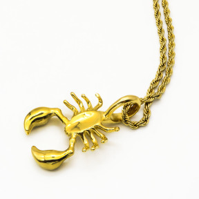 Stainless 304 Scorpion Pendants With Rope Chains Necklace,Golden Plating,L:57mm W:35mm, Chains :700mm,About:51g/pc,1 pc per package,HHP00175aivb-360