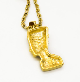 Stainless 304, Zirconia Egyptian Queen Nefertiti Pendant With Rope Chain Necklace,Golden Plating,L:54mm W:20mm, Chains :700mm,About:41g/pc,1 pc per package,HHP00179vhoo-360