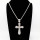 Stainless 304, Zirconia The Cross Pendant With Rope Chains Necklace,Stainless Steel Original,L:82mm W:43mm, Chains :700mm,About: 51g/pc,1 pc / package,HHP00182ajmo-360