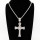 Stainless 304, Zirconia The Cross Pendant With Rope Chains Necklace,Stainless Steel Original,L:87mm W:43mm, Chains :700mm,About: 56g/pc,1 pc / package,HHP00192ajol-360