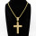 Stainless 304, Zirconia The Cross Pendant With Rope Chains Necklace,Golden Plating,L:79mm W:38mm, Chains :700mm,About: 45g/pc,1 pc / package,HHP00193bkab-360