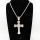 Stainless 304, Zirconia The Cross Pendant With Rope Chains Necklace,Stainless Steel Original,L:86mm W:42mm, Chains :700mm,About: 51g/pc,1 pc / package,HHP00196bkab-360