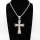 Stainless 304, Zirconia The Cross Pendant With Rope Chains Necklace,Stainless Steel Original,L:83mm W:44mm, Chains :700mm,About: 68g/pc,1 pc / package,HHP00200ajpa-360