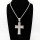 Stainless 304, Zirconia The Cross Pendant With Rope Chains Necklace,Stainless Steel Original,L:43mm W:41mm, Chains :700mm,About: 58g/pc,1 pc / package,HHP00202ajol-360