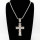 Stainless 304, Zirconia Thorns Cross Pendant With Rope Chains Necklace,Stainless Steel Original,L:82mm W:39mm, Chains :700mm,About: 59g/pc,1 pc / package,HHP00204ajjo-360
