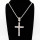 Stainless 304, Zirconia The Cross Pendant With Rope Chains Necklace,Stainless Steel Original,L:77mm W:37mm, Chains :700mm,About: 49g/pc,1 pc / package,HHP00208ajoa-360