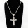 Stainless 304, Zirconia The Cross Pendant With Rope Chains Necklace,Stainless Steel Original,L:81mm W:40mm, Chains :700mm,About: 57g/pc,1 pc / package,HHP00213aknl-360