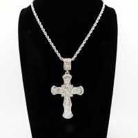Stainless 304, Zirconia The Cross Pendant With Rope Chains Necklace,Stainless Steel Original,L:82mm W:41mm, Chains :700mm,About: 51g/pc,1 pc / package,HHP00214ajol-360