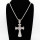 Stainless 304, Zirconia Star Cross Pendant With Rope Chain Necklace,Stainless Steel Original,L:82mm W:39mm, Chains :700mm,About: 53g/pc,1 pc / package,HHP00215ajoa-360