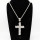 Stainless 304, Zirconia Bamboo Cross Pendant With Rope Chain Necklace,Stainless Steel Original,L:87mm W:43mm, Chains :700mm,About: 68g/pc,1 pc / package,HHP00216ajoa-360