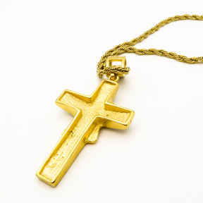 Stainless 304, Zirconia Jesus Christ Cross Pendant With Rope Chains Necklace,Golden Plating,L:83mm W:35mm, Chains :700mm,About: 53g/pc,1 pc / package,HHP00183akha-360