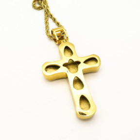 Stainless 304, Zirconia The Cross Pendant With Rope Chains Necklace,Golden Plating,L:85mm W:41mm, Chains :700mm,About: 66g/pc,1 pc / package,HHP00189ajol-360