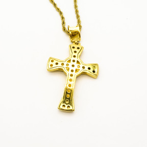 Stainless 304, Zirconia The Cross Pendant With Rope Chains Necklace,Golden Plating,L:87mm W:43mm, Chains :700mm,About: 56g/pc,1 pc / package,HHP00191akjl-360