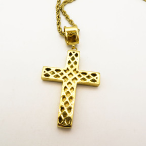 Stainless 304, Zirconia The Cross Pendant With Rope Chains Necklace,Golden Plating,L:79mm W:38mm, Chains :700mm,About: 45g/pc,1 pc / package,HHP00193bkab-360