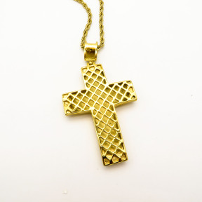 Stainless 304, Zirconia The Cross Pendant With Rope Chains Necklace,Golden Plating,L:96mm W:49mm, Chains :700mm,About: 74g/pc,1 pc / package,HHP00209akko-360