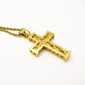 Stainless 304, Zirconia The Cross Pendant With Rope Chains Necklace,Golden Plating,L:84mm W:40mm, Chains :700mm,About: 57g/pc,1 pc / package,HHP00210alho-360