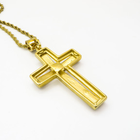 Stainless 304, Zirconia The Cross Pendant With Rope Chains Necklace,Golden Plating,L:93mm W:43mm, Chains :700mm,About: 57g/pc,1 pc / package,HHP00212akjl-360